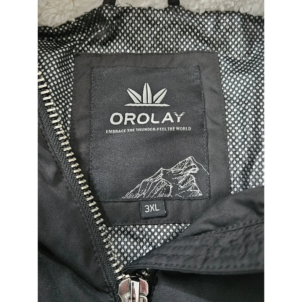 Orolay Ski Lodge Expandable 3XL Black Thickened Down Jacket Faux Fur Hood
